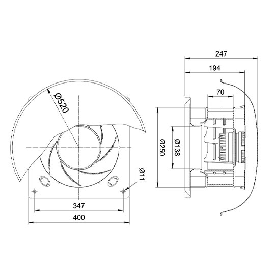 هواکش رادیال سقفی دمنده REB-25/7A4T