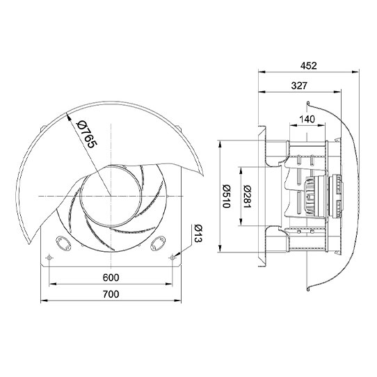 هواکش رادیال سقفی دمنده REB-50/14R4T 