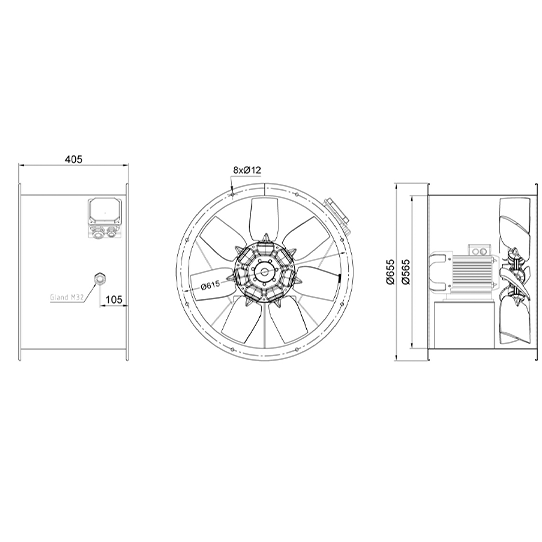 فن آکسیال سیلندری دمنده DASP-DN90-4T-560-32deg