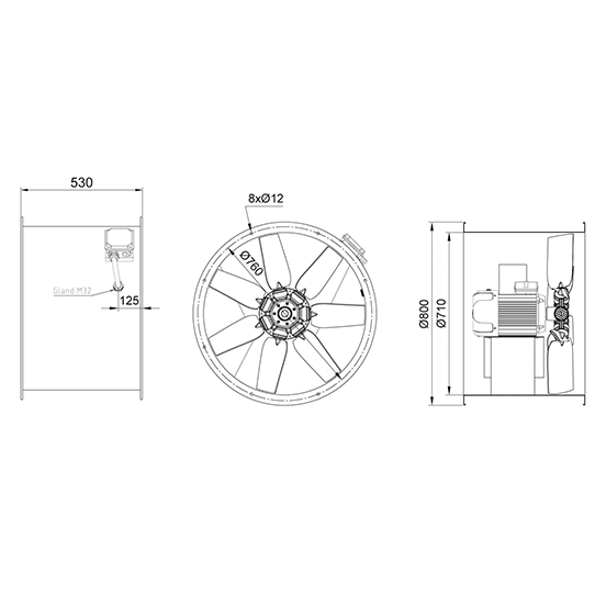 فن آکسیال سیلندری دمنده DASP-KN140-4T-710-32deg