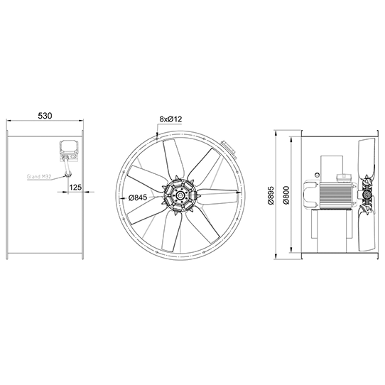 فن آکسیال سیلندری دمنده DASP-WN110-4T-800-26deg