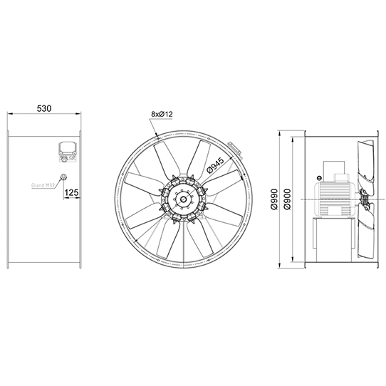 فن آکسیال سیلندری دمنده DASP-WN150-4T-900-22deg